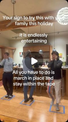 two people standing on yoga mats in front of a kitchen counter with the caption, your sign to try this with y family this holiday it's entertaining