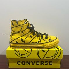 Brand - Converse X Chinatown Market Shoe Model - Chuck Taylor Allstar Hi Style Code - 371255c Color - Yellow & Black Condition- Brand New Age - Pre-School Sizes Available; Pre-School Size 2 Yellow Converse High-top Sneakers With Rubber Sole, Yellow Sporty Skate Shoes With Vulcanized Sole, Yellow High-top Sneakers With Vulcanized Sole For Streetwear, Sporty Yellow Skate Shoes With Vulcanized Sole, Trendy Yellow Lace-up High-top Sneakers, Yellow High-top Sneakers With Vulcanized Sole For Spring, Yellow High-top Skate Shoes For Streetwear, Yellow Converse High-top Sneakers, Yellow High-top Skate Shoes For Skateboarding