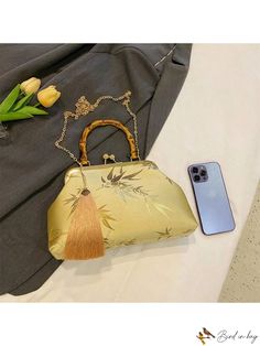 Bird in Bag - Solid Color Bamboo Leaf Single Shoulder Crossbody Bag - Fashionable, Versatile Outdoor Commuter Shell Formal Summer Pouch Shoulder Bag, Gold Pouch Bag For Summer, Spring Mobile Phone Clutch Bag, Elegant Spring Mobile Phone Shoulder Bag, Spring Rectangular Evening Bag For Travel, Rectangular Evening Bag For Spring Travel, Elegant Spring Shoulder Bag For Mobile Phone, Gold Top Handle Bag For Spring, Spring Formal Pouch Shoulder Bag