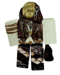 a doll is dressed up in animal print clothing and holding a white tray with food on it