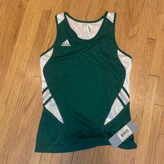 Forest Green And White Athletic Tank, With Climacool Fabric. Women’s Xs, Nwt Adidas Green Sportswear Top, Green Adidas Sporty Activewear, Adidas Green Workout Activewear, Green Adidas Workout Activewear, Tennis Tank Tops, Adidas Tank Top, Black And White Stars, Small Tank Tops, Yellow Tank Top