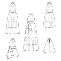 four different dresses with bows on the waist