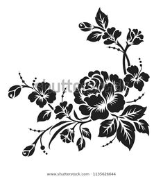 a black and white drawing of flowers on a white background