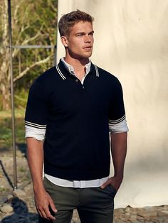 Silk Cotton Cashmere Sweater Polo | Banana Republic Casual Black Polo Sweater With Striped Collar, Navy Short Sleeve Polo Sweater With Ribbed Collar, Sporty Collared Polo Sweater For Fall, Navy Collared Polo Sweater For Fall, Casual Navy Collared Polo Sweater, Cotton Polo Sweater With Ribbed Collar For Business Casual, Sporty Cotton Collared Polo Sweater, Sporty Collared Polo Sweater With Ribbed Cuffs, Sporty Polo Sweater With Ribbed Cuffs