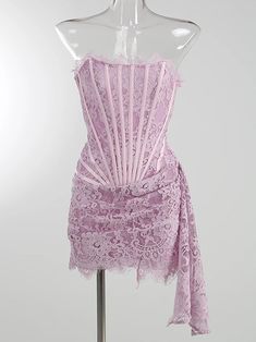 Color: Lavender Material: Polyester, Mesh Corset and a lace up back details Draped across and tied or worn straight down Strapless Slightly see-through Lined Delicate dry clean Protect accessory before washing Cool iron Sample size S Our Style No. ZC_ANGELIC Mini Dress in Lavender Pink Mini Dress With Lace-up Back, Pink Lace Dress With Lace-up Back, Purple Spring Dresses With Corset Back, Spring Purple Dress With Corset Back, Purple Sleeveless Corset Dress, Spring Purple Fitted Corset Dress, Fitted Purple Corset Dress For Spring, Purple Lace Mini Dress For Party, Pink Sleeveless Corset Dress With Lace Trim