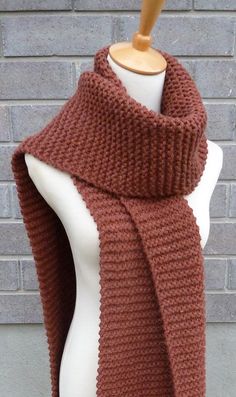 "This beautiful hand knitted scarf is made with chunky weight Wool Blend Yarn (80% Acrylic, 20% Wool). The pattern looks the same on both sides. The scarf can be worn in multiple ways. Very beautiful color. The color may appear slightly different on different monitors. Measures: 83\" (210 cm) long x 11\" (28 cm) wide. From a smoke-free home. Care instructions: Hand wash in cool water and dry flat." Red Crochet Scarf Pattern, Red Wool Scarf, Woolen Scarf, Hand Knitted Scarf, Bulky Knit, Woolen Scarves, Chunky Knit Scarves, Downtown Outfits, Valentines Crochet