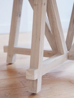 a close up of a wooden table on a hard wood floor