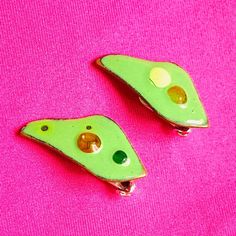 Vintage copper and enamel earrings , light green. Retro Green Enamel Jewelry, Green Enamel Clip-on Earrings, Green Artisan Enamel Earrings, Vintage Nickel-free Enamel Earrings, Vintage Gold Enamel Clip-on Earrings, Skeleton Earrings, Enamel Earrings, Silver Spring, Vintage Copper