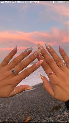 Summery Nails, Colorful Nails, Classy Acrylic Nails, Almond Nails Designs, Dots Nails, Almond Acrylic Nails, Soft Nails, Summer Acrylic Nails