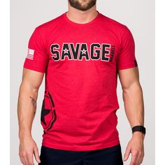 Men's T-shirt - Hip Star - Savage Barbell Apparel Red Tri-blend T-shirt For Streetwear, Red Moisture-wicking T-shirt For Streetwear, Red Cotton Gym Top, Red Cotton Tops For Gym, Red Cotton Tops For The Gym, Red Crew Neck T-shirt For Gym, Red Graphic Print T-shirt For Workout, Savage Logo, Star Shirt