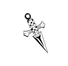 a black and white drawing of an old fashioned dagger with crossbones on it