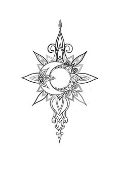 a black and white drawing of a sunflower with an ornate design on the side