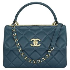 CHANEL Trendy CC Top Handle Bag Small Blue Lambskin with Light Gold-Tone Hardware 2017. This stunning bag is in very good condition, the bag still holds its original shape, and the hardware is still very shiny. This top handle bag is simply gorgeous in so many ways. It can be carried in multiple ways; on your hands, on your shoulder. This bag is functional, practical and easy to use as an everyday companion. - Exterior Condition: Very good condition. Light leather surface wear to the corners. Th Chanel Trendy Cc Bag, Chanel Top Handle Bag, Chanel Trendy Cc, Cc Top, Chanel Top, Trendy Shoulder Bag, Vintage Chanel, Handle Bag, Coco Chanel