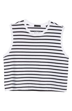 Stripes are always in season, but when splashed across a pure cotton cropped tank, we suggest wearing it all throughout the sunniest one. 18" length Crewneck 100% cotton Machine wash, dry flat Made in Peru White Cotton Crop Top For Everyday, Sporty Cotton Crop Top Tank, Casual Summer Beach Muscle Tee, Casual Everyday Sleeveless Crop Top, Casual Sleeveless Crop Top For Everyday, Sporty Cotton Tank Top For Spring, Sporty Tank Crop Top For Summer, Casual Cropped Tank Top For Everyday, Cotton Tops For Warm Weather