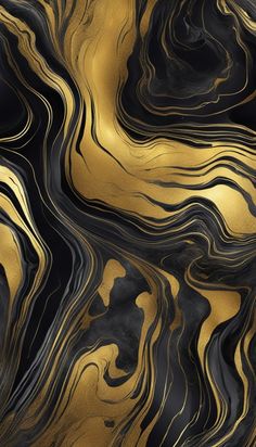 an abstract black and gold background with wavy lines