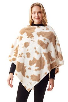 Great Shopping ScarvesMe Women's Soft Luxury Boho Cow Print Soft Fur Poncho Shawl, Womens Coats Jackets Cow Print Outfit, Fur Trimmed Cape, Dog Hiking, Fur Poncho, Luxury Boho, Anthropologie Style, Soft Luxury, Poncho Shawl, Ladies Poncho