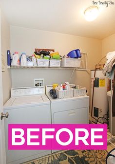 the laundry room is clean and ready to be used as a washer and dryer