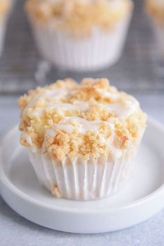 a close up of a muffin on a plate