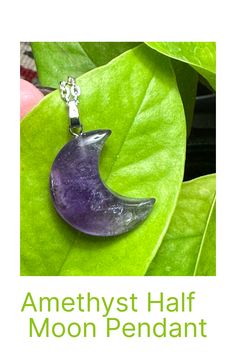 Amethyst Half Moon Pendant Necklace Moon Necklaces, Half Moon Necklace, Crystal Heart Pendant, Crystal Pendants, Amethyst Point, Moon Pendant Necklace, Moon Shapes, Moon Jewelry, Silver Plated Necklace