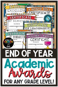 the end of year certificate is shown with text overlay that reads, end of year academy