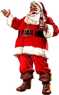 a drawing of santa claus holding a beer bottle and pointing to the right with both hands