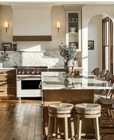 the kitchen is clean and ready to be used as a dining room or living room