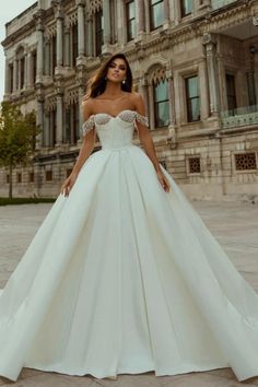 Ballbella Beautiful Off-the-shoulder Sleeveless Wedding Gowns With Beads Long-Ballbella Sleeveless Wedding Gown, Pearl Wedding Dress, Princess Bridal, Floor Length Wedding Dress, Princess Wedding Dress, Wedding Dresses Satin, Satin Wedding Dress, Princess Wedding Dresses, Princess Wedding