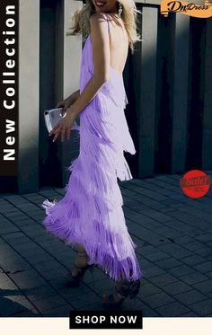 Sleeveless Slip Dress Fringed Maxi Dress Chic Halter Neck Spring Evening Dress, Sleeveless Purple Cocktail Evening Dress, Glamorous Sleeveless Dress For Summer Evenings, Glamorous Sleeveless Summer Evening Dress, Glamorous Sleeveless Evening Dress For Summer, Purple Sleeveless Midi Dress For Evening, Chic Sleeveless Maxi Dress For Prom, Chic Sleeveless Maxi Dress For Party Season, Purple Sleeveless Mini Dress For Prom