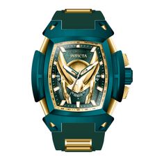 This eye-catching Invicta watch from the Marvel collection is powered by an accurate Quartz movement, with a green, gold case. Its face is decorated by a green, gold, metal dial, and protected by a sturdy Flame Fusion Crystal. A green, gold, silicone, stainless steel band completes this timepiece that can resist water for up to 100 m. In collaboration with Marvel Studios, this masterful collection is comprised of famed superheroes and villains straight from the iconic comic books and motion pict Gold Outdoor Watches With Analog Display, Gold Outdoor Watch With Analog Display, Gold Analog Display Watches For Outdoor, Gold Analog Display Watch For Outdoor, Green Analog Outdoor Watch, Green Analog Display Watch For Outdoor, Gold Chronograph Watch With Round Dial For Outdoor, Modern Green Watch With Rectangular Dial, Gold Chronograph Watch For Outdoor