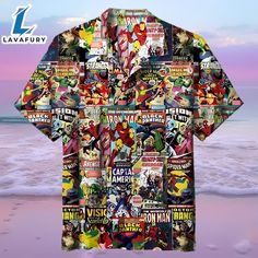 Marvel Comics Unisex Hawaiian Shirt - Lavafury Patterned Graphic Print Hawaiian Cotton Shirt, Patterned Cotton Hawaiian Shirt With Graphic Print, Multicolor Graphic Print Beach Shirt, Summer Pop Culture Graphic Print Shirt, Cotton Character Print Beach Top, Summer Vacation Tops With Character Print, Beach Cotton Top With Character Print, Summer Pop Culture Cotton Shirt, Cotton Character Print Tops For Beach