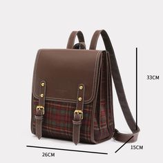 UAKISS - High Capacity Bag 2023 New Leisure Retro Backpack Plaid Women's Handheld Korean Schoolbag For Teen Girls Female Travel Backpack Casual Shoulder Bag For Study, Large Capacity Leather School Backpack, Large Capacity Leather Shoulder Backpack For School, Brown Portable Satchel For School, Casual School Backpack With Hasp Closure, Brown Portable Backpack For School, Satchel Backpack With Hasp Closure For Daily Use, Leather School Backpack With Hasp Closure, Casual School Shoulder Bag With Hasp Closure