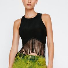 Nasty Gal Fringe Hem Cropped Top New With Tags Nwt Us Size 8 Slinky Material Hugs Just Right. Racerback. Perfect For Festivals, Concerts, Parties, Etc. Silver Crop Top, Beaded Crop Top, Patterned Crop Top, Bodice Top, Red Crop Top, Wrap Crop Tops, Corset Crop Top, Hem Top, Lace Crop Tops