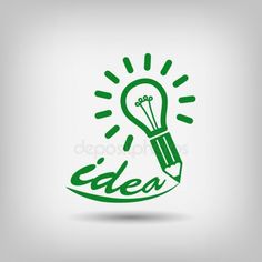 the word idea written in green ink with a pencil and lightbulb inside it