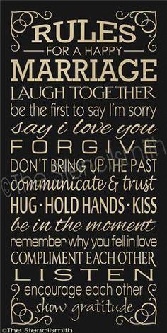 a black and white poster with the words rules for a happy marriage