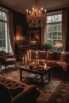 a living room filled with lots of furniture and candles