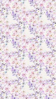 an abstract floral pattern in pink, purple and blue colors on a white background with small flowers