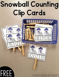 printable snowball counting clip cards for kids to practice number recognition and addition skills