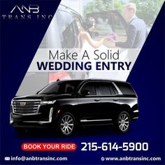 an advertisement for a wedding car rental company