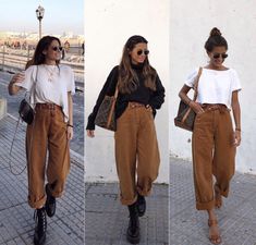 Boho Outfits For Office, Boho For Work Outfits, Earth Tones Work Outfit, Corduroy Pants Outfit White, Terracotta Pants Outfit, Earth Tone Work Outfits, Boho Business Outfits, Granola Business Casual Outfits, Boho Buissnes Casual Outfits Woman