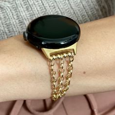 Luxury Google Pixel 2 Watch Bracelet Gold Chain Women Jewelry Band! Tarnish-Free 14K Gold-Filled Pixel Watch Strap Hypoallergenic Watchband!  Please Watch The Video How Easy Is To Put The Bracelet On Your Wrist By Yourself Here  https://www.etsy.com/listing/1279637170/ P R O D U C T ∙ D E S C R I P T I O N ∙ 14K Gold Filled Rolo Chain Bracelet For Google Pixel Watch 2! ∙ Adjustable Size Bracelet Perfectly Tailored for Your Wrist! ∙ Designed And Handmade by Simeon D Jewelry Studio! ∙ Please Measu Adjustable Gold Round Watch Bands, Adjustable Round Gold Watch Bands, Adjustable Gold Watch Band With Solid Link Construction, Adjustable Gold Chain Watch Bands, Gold Chain Link Bracelet Strap Watch Bands, Gold Metal Chain Link Watch Bands, Elegant Gold Chain Link Watch Band, Gold Jubilee Bracelet Watch Band As Gift, Gold Chain Watch Bands Gift