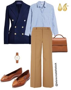 Work Outfits Over 50 Classy, Beige And Navy Blue Outfit, Style Navy Blazer, Navy Blue Blazer Outfit Women, Blue Blazer Outfits For Women, Business Casual Outfit Ideas, Outfit Ideas For Work, Blue Blazer Outfit, Outfit Ideas Everyday