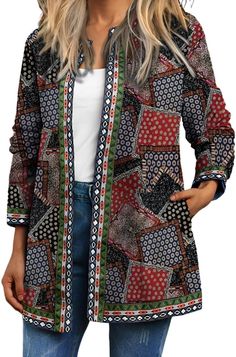 Add a boho-chic vibe to your fall wardrobe with the Akivide Women’s Ethnic Floral Print Oversized Cardigan! Featuring a vibrant floral print, long sleeves, and a cozy oversized fit, this trendy jacket is perfect for layering in cooler weather. Complete with pockets for added convenience, it’s the perfect blend of style and comfort. Shop now through my affiliate link and upgrade your fall fashion today! Boho Coat, Outwear Coat, Color Block Cardigan, Ethnic Print, Interview Outfit, Oversized Coat, Trendy Fall, Plus Size Kleidung, Boho Women