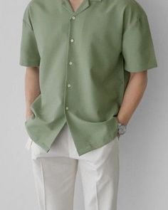 Trendy Outfits For Men Summer, Short Sleeve Dress Shirt Men Outfits, Men's Korean Fashion, Mens Trendy Business Casual Outfits, Mens Outfits For Summer, Aesthetic Shirts Men, Korean Shirt Outfit, Korean Men Fashion Streetwear, Korean Shirt Men