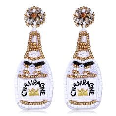 PRICES MAY VARY. ✔ Beaded Champagne Earrings: Radiate a playful sense of ease in these signature champagne earrings. With a classic bottle silhouette, these fully beaded statements are further embellished with feminine crystal and sequins detailing. Designed to be worn for all occasions, we love to style these with cozy knits and oversized plaid, or with more slinky evening wear ✔ Boho Bead Dangle Earrings: Hot girl summer is coming!!! These fun, colorful and lightweight earrings are just what y New Years Earrings, Champagne Earrings, Big Statement Earrings, Bottle Earrings, Holiday Party Gift, Buy Bead, Statement Drop Earrings, Drop Dangle Earrings, Beaded Dangle Earrings