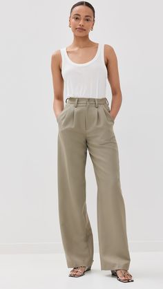 ANINE BING Carrie Pants | Shopbop Modern Chinos With Pockets For Work, Modern Chinos For Workwear With Pockets, Tailored Chinos For Workwear, Fall Season, Tailored Chinos For Fall Workwear, Modern Tapered Leg Chinos For Workwear, Modern Tapered Leg Chinos For Work, Tailored Chinos For Work, Chic Wide-leg Chinos For Work, Chic Wide Leg Chinos For Business Casual