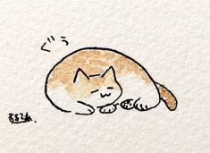 a drawing of a cat sleeping on the ground