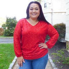 Sequin Long Sleeve Plus Size Top in Red – Urspirit Shop Green Fits, Holiday Tops, Red Sequin, Plus Size Top, Girls Night, Long Sleeve Top, Red Leather Jacket, Red Green, Date Night