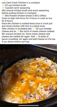 the instructions for how to make an easy crock pot chicken casserole recipe