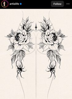 an image of two flowers on the back of someone's arm, one is black and white