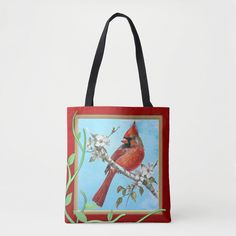 Beautiful Cardinal Bird on a Branch Tote Bag Cardinal Birds, Earth Friendly